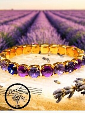 Purple Galaxy Margarita Crystal In 14K Gold Plated Stretchy Bracelet